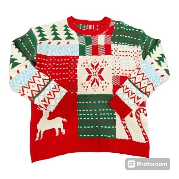 Women's Sweater Christmas Pattern Drop Shoulder Grandmacore Plus Size 3XL - Picture 4 of 11